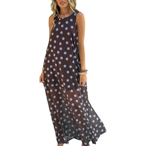 image:imageCHARTOU Women Polka Dot Long Flowy Dress Sleeveless Elegant Chiffon A Line Tunic Dress Beach CoverupsBlue