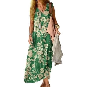 image:imageCHARTOU Women Summer Sleeveless Maxi Dress Casual Loose Fit Floral Print V Neck Shift DressGreen