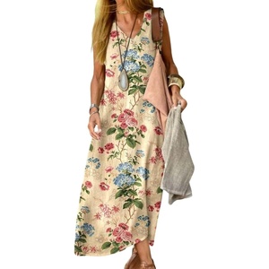 image:imageCHARTOU Women Summer Sleeveless Maxi Dress Casual Loose Fit Floral Print V Neck Shift DressLight Yellow