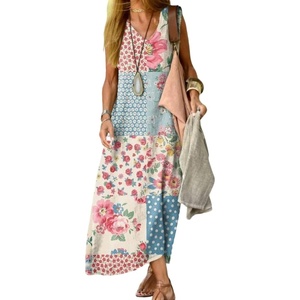 image:imageCHARTOU Women Summer Sleeveless Maxi Dress Casual Loose Fit Floral Print V Neck Shift DressPink