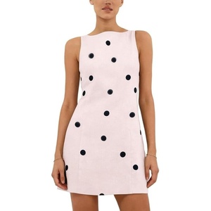 image:imageCHARTOU Women Summer Sleeveless Mini Dress Back Tie Polka Dot Dress Beach Travel Vacation OutfitPinkish Beige