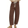 image:imageCHARTOU Polka Dot Wide Leg Barrel Pants for Women Baggy Palazzo Pant Drawstring High Waist Cotton Linen Lounge PantsBrown