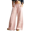 image:imageCHARTOU Women Wide Leg Palazzo Pants Patchwork Floral Baggy Pants Elastic High Waist Sweatpants with PocketsPink