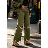 image:imageCHARTOU Ripped Flare Jeans for Women High Waisted Bell Bottom Wide Leg Cropped Jeans Distressed Baggy PantsGreen