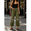 image:imageCHARTOU Ripped Flare Jeans for Women High Waisted Bell Bottom Wide Leg Cropped Jeans Distressed Baggy PantsGreen