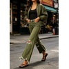 image:imageCHARTOU Ripped Flare Jeans for Women High Waisted Bell Bottom Wide Leg Cropped Jeans Distressed Baggy PantsGreen