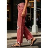 image:imageCHARTOU Ripped Flare Jeans for Women High Waisted Bell Bottom Wide Leg Cropped Jeans Distressed Baggy PantsWine