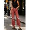image:imageCHARTOU Ripped Flare Jeans for Women High Waisted Bell Bottom Wide Leg Cropped Jeans Distressed Baggy PantsWine