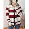 image:imageCHARTOU Women Cozy Color Block Striped Cardigan Sweater Button Up Lapel Collar Fall Sweater CoatRed