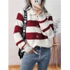 image:imageCHARTOU Women Cozy Color Block Striped Cardigan Sweater Button Up Lapel Collar Fall Sweater CoatRed