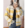 image:imageCHARTOU Women Cozy Color Block Striped Cardigan Sweater Button Up Lapel Collar Fall Sweater CoatYellow