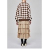 image:imageCHARTOU Women Fall Winter Color Block Pullover Sweater Geometric Checkered Balloon Long Sleeve Knitted TopBrown