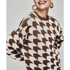 image:imageCHARTOU Women Fall Winter Color Block Pullover Sweater Geometric Checkered Balloon Long Sleeve Knitted TopBrown
