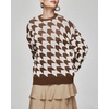 image:imageCHARTOU Women Fall Winter Color Block Pullover Sweater Geometric Checkered Balloon Long Sleeve Knitted TopBrown