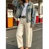 image:imageCHARTOU Women Floral Barrel Jeans Patchwork Boyfriend Baggy Wide Leg Denim Pants Y2k Patchwork Summer JeansBeige