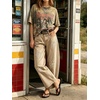 image:imageCHARTOU Women Floral Barrel Jeans Patchwork Boyfriend Baggy Wide Leg Denim Pants Y2k Patchwork Summer JeansKhaki