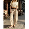 image:imageCHARTOU Women Floral Barrel Jeans Patchwork Boyfriend Baggy Wide Leg Denim Pants Y2k Patchwork Summer JeansKhaki