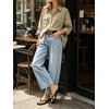 image:imageCHARTOU Women Floral Barrel Jeans Patchwork Boyfriend Baggy Wide Leg Denim Pants Y2k Patchwork Summer JeansLight Blue