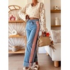 image:imageCHARTOU Women Floral Crochet Patchwork Jeans Baggy Roll Hem High Rise Wide Leg Denim Pants with PocketsBlue
