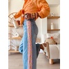 image:imageCHARTOU Women Floral Crochet Patchwork Jeans Baggy Roll Hem High Rise Wide Leg Denim Pants with PocketsBlue