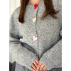 image:imageCHARTOU Women Fuzzy Button Down Crop Knit Cardigan Sweater Fall Slouchy Crewneck Long Sleeve Sweater TopGrey