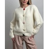 image:imageCHARTOU Women Fuzzy Button Down Crop Knit Cardigan Sweater Fall Slouchy Crewneck Long Sleeve Sweater TopWhite