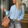 image:imageCHARTOU Women Fuzzy Wool Cardigan Sweater Fall Slouchy Balloon Long Sleeve Button Down Knit Sweater CoatBlue
