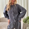 image:imageCHARTOU Women Fuzzy Wool Cardigan Sweater Fall Slouchy Balloon Long Sleeve Button Down Knit Sweater CoatDark Grey