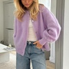 image:imageCHARTOU Women Fuzzy Wool Cardigan Sweater Fall Slouchy Balloon Long Sleeve Button Down Knit Sweater CoatLight Purple