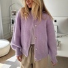 image:imageCHARTOU Women Fuzzy Wool Cardigan Sweater Fall Slouchy Balloon Long Sleeve Button Down Knit Sweater CoatLight Purple
