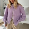 image:imageCHARTOU Women Fuzzy Wool Cardigan Sweater Fall Slouchy Balloon Long Sleeve Button Down Knit Sweater CoatLight Purple