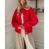image:imageCHARTOU Women Fuzzy Wool Cardigan Sweater Fall Slouchy Balloon Long Sleeve Button Down Knit Sweater CoatRed