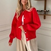 image:imageCHARTOU Women Fuzzy Wool Cardigan Sweater Fall Slouchy Balloon Long Sleeve Button Down Knit Sweater CoatRed