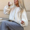 image:imageCHARTOU Women Fuzzy Wool Cardigan Sweater Fall Slouchy Balloon Long Sleeve Button Down Knit Sweater CoatWhite