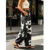 image:imageCHARTOU Women Pull On Barrel Jeans Floral Elastic Waist Denim Pants Baggy Wide Leg Jeans SweatpantsBlack