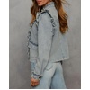 image:imageCHARTOU Women Ruffle Peplum Jean Crop Jacket Coat Fall Spring Band Collar Snap Button Zip ShacketLight Blue