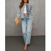 image:imageCHARTOU Women Ruffle Peplum Jean Crop Jacket Coat Fall Spring Band Collar Snap Button Zip ShacketLight Blue