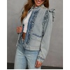 image:imageCHARTOU Women Ruffle Peplum Jean Crop Jacket Coat Fall Spring Band Collar Snap Button Zip ShacketLight Blue