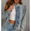 image:imageCHARTOU Women Ruffle Peplum Jean Crop Jacket Coat Fall Spring Band Collar Snap Button Zip ShacketLight Blue