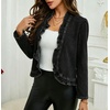image:imageCHARTOU Women Ruffle Peplum Jean Crop Jacket Coat Fall Spring Lightweight Open Front Long Sleeve OutwearBlack