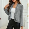 image:imageCHARTOU Women Ruffle Peplum Jean Crop Jacket Coat Fall Spring Lightweight Open Front Long Sleeve OutwearGrey