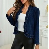 image:imageCHARTOU Women Ruffle Peplum Jean Crop Jacket Coat Fall Spring Lightweight Open Front Long Sleeve OutwearNavy Blue