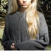 image:imageCHARTOU Women Slouchy Button Down Crop Cardigan Sweater Oversized Fall Winter Flared Long Sleeve TopDark Grey