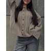 image:imageCHARTOU Women Slouchy Button Down Crop Cardigan Sweater Oversized Fall Winter Flared Long Sleeve TopKhaki