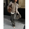 image:imageCHARTOU Women Slouchy Button Down Crop Cardigan Sweater Oversized Fall Winter Flared Long Sleeve TopKhaki