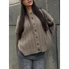 image:imageCHARTOU Women Slouchy Button Down Crop Cardigan Sweater Oversized Fall Winter Flared Long Sleeve TopKhaki