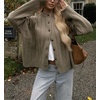 image:imageCHARTOU Women Slouchy Button Down Crop Cardigan Sweater Oversized Fall Winter Flared Long Sleeve TopKhaki
