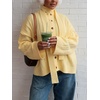 image:imageCHARTOU Women Slouchy Button Down Crop Cardigan Sweater Oversized Fall Winter Flared Long Sleeve TopYellow