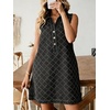 image:imageCHARTOU Women Summer Denim Mini Dress Argyle V Neck Buttons Sleeveless Shift Jean Dress with PocketsBlack