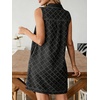 image:imageCHARTOU Women Summer Denim Mini Dress Argyle V Neck Buttons Sleeveless Shift Jean Dress with PocketsBlack